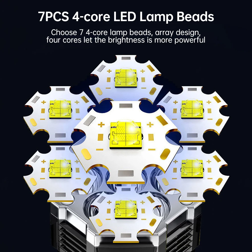 Linterna LED de alta potencia, potente linterna recargable por USB, lámpara portátil de mano para exteriores, batería integrada COB, 7 linternas LED