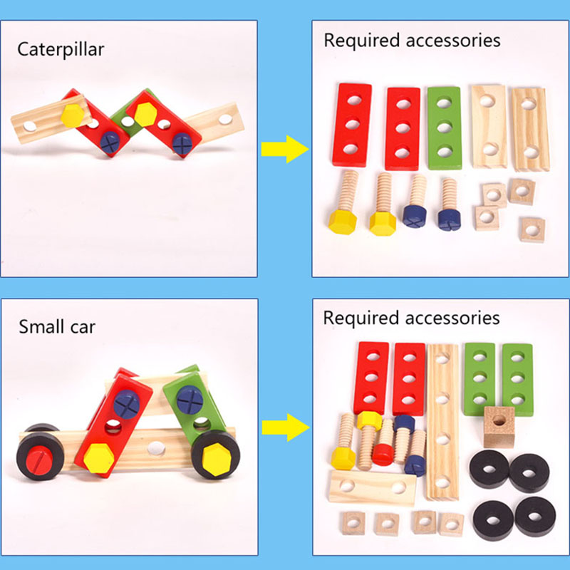 Giocattoli educativi per bambini Montessori Cassetta degli attrezzi in legno di plastica Fai finta di giocare Set Strumento per falegname di simulazione di assemblaggio di viti per dadi per bambini