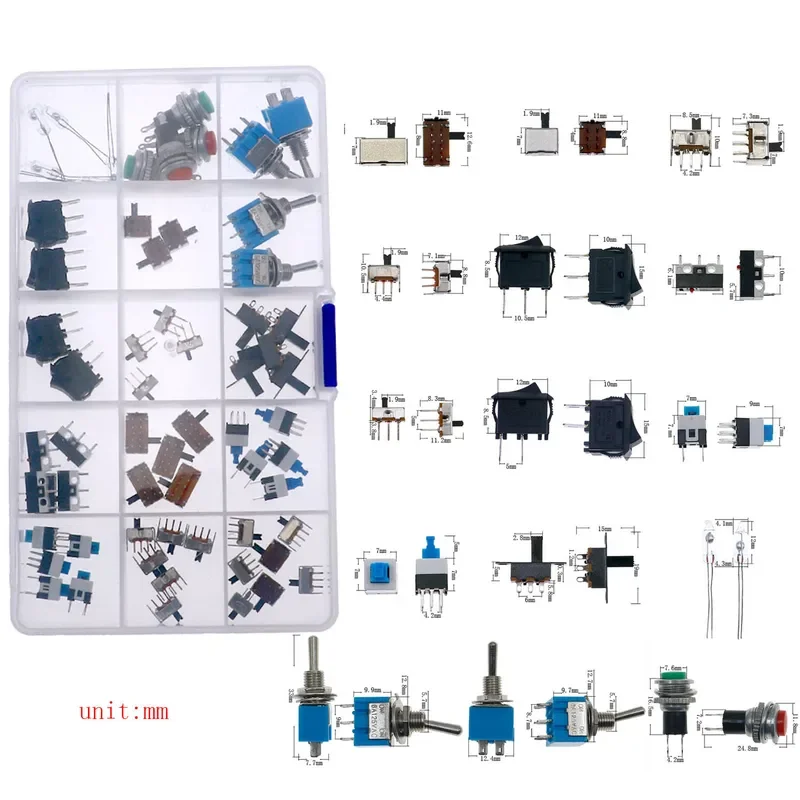 Kit de microinterruptores, Interruptor táctil de reinicio, miniinterruptor de hoja, encendido y apagado, SMD dip 2x4, 3x6, 4x4, 6, 12x12, DIY