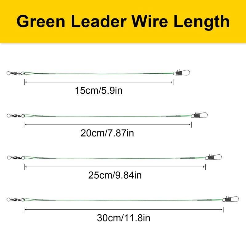 20 pçs tira anti mordida linha de pesca de aço líder de fio de aço com acessório de pesca giratória trela de núcleo de chumbo fio de pesca 15cm-30cm