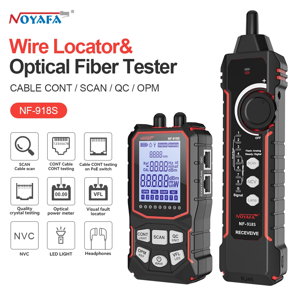 NOYAFA NF-918S Тестер сетевого кабеля Красный свет Ручка Уловитель проводов с оптическим измерителем мощности POE Проверка обжима заводной связи Искатель тестовой линии