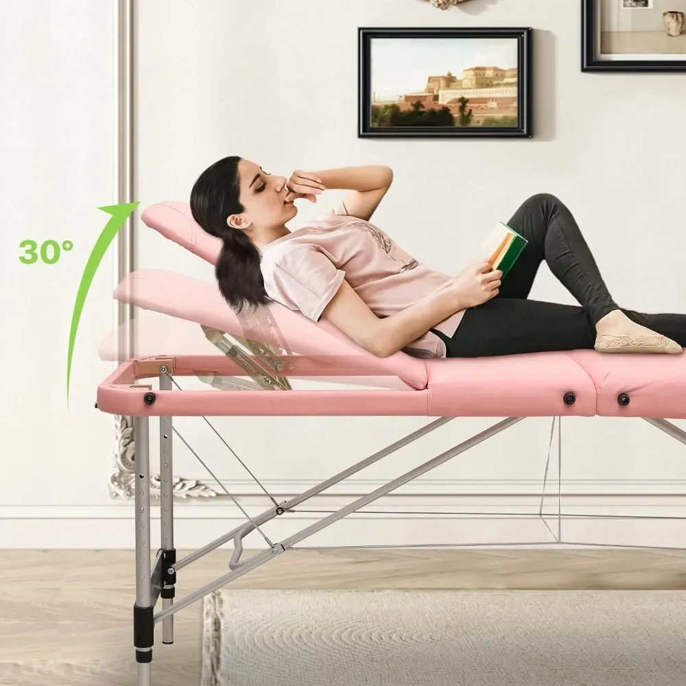 82" Portable Massage Table with Face Cradle, 3 Fold Professional Lash Spa Bed with Carrying Bag, Height Adjustable
