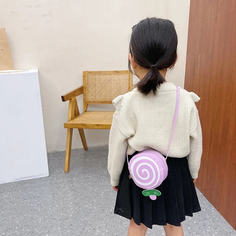 Dễ Thương Trẻ Em Nhỏ Túi Tròn Thời Trang Lollipop Hoa Văn Nữ Túi Đeo Vai Cậu Bé Gái, Chất Liệu Da PU Túi Trẻ Em Đồng Xu ví