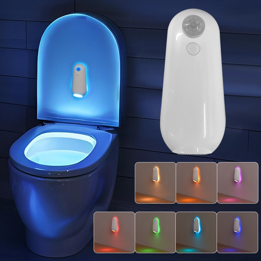 Lámpara de inodoro con Sensor de movimiento, luz LED nocturna recargable para pies, dormitorio, inodoro, pasillo, escaleras, gabinete, retroiluminación de baño