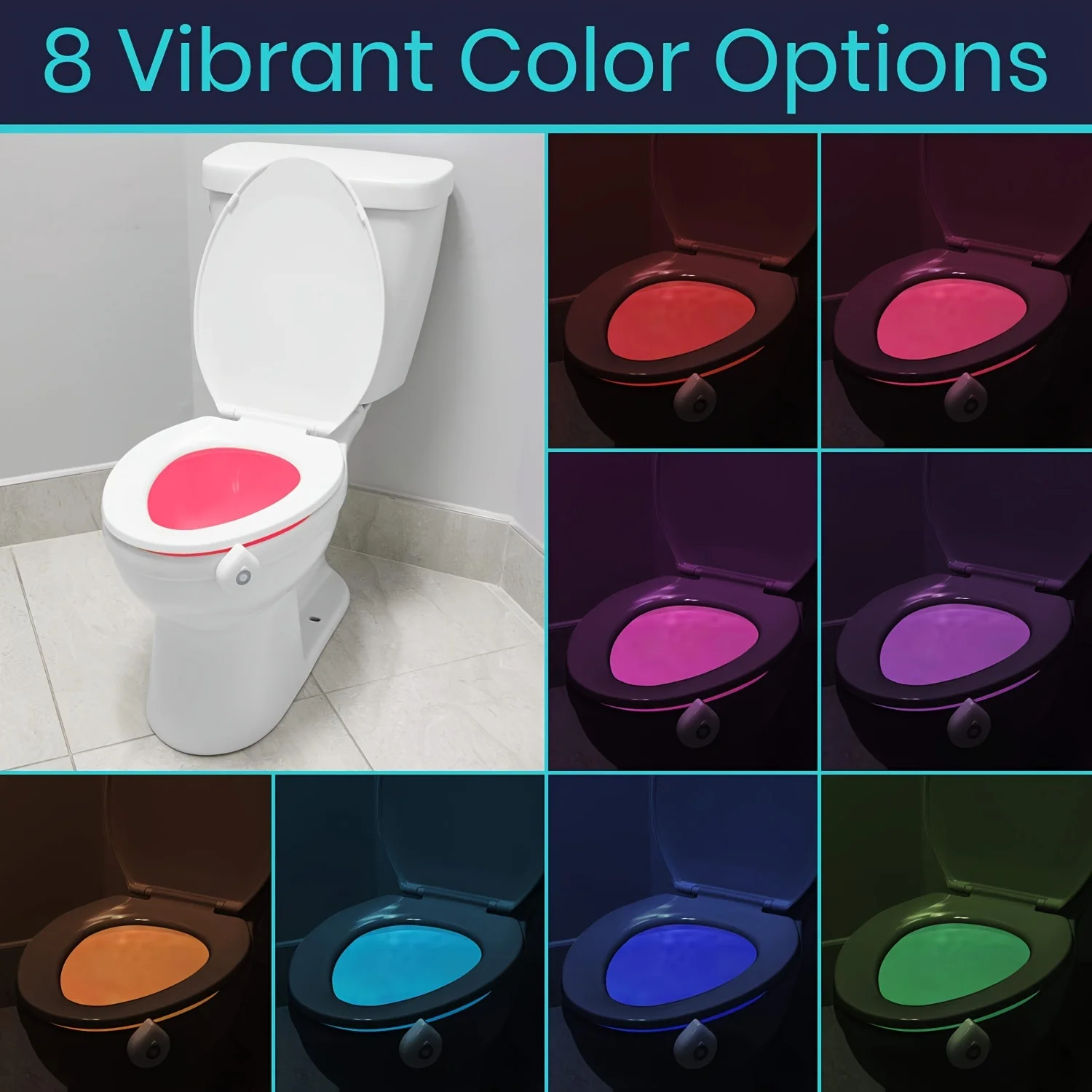 Luz LED con Sensor de movimiento para inodoro, lámpara de noche con Sensor cambiante de 8 colores, activado por movimiento PIR