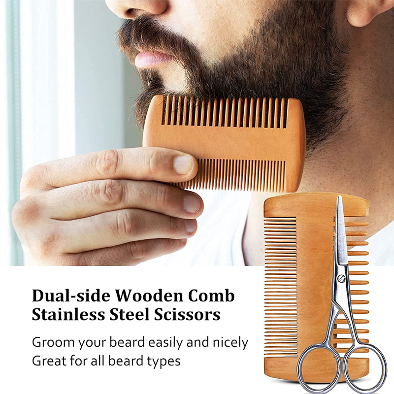 Männer Rasierpinsel Set Multifunktionale Bart Kamm Mini Schere Wildschwein Borsten Bart Pinsel Gesicht Schnurrbart Tägliche Tragbare Pflege Werkzeug