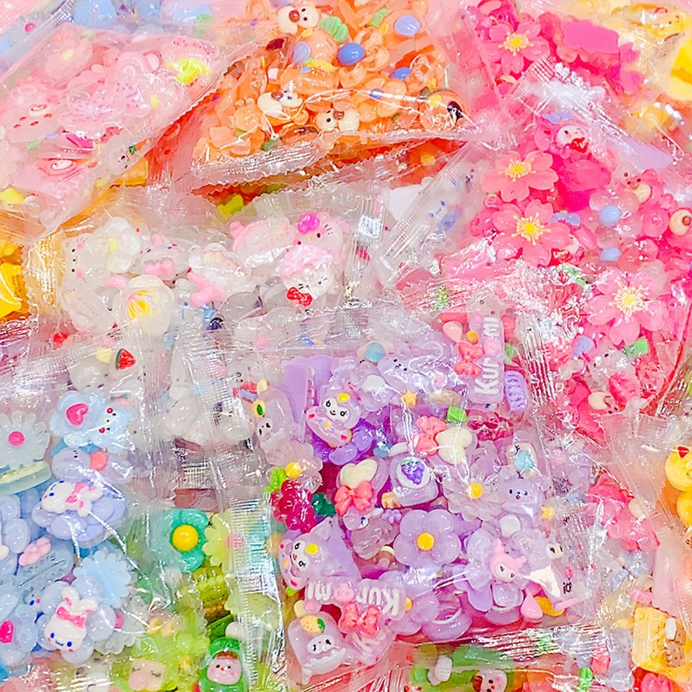 Bonito diy resina encantos acessórios guka saco selado creme cola pacote de material dos desenhos animados
