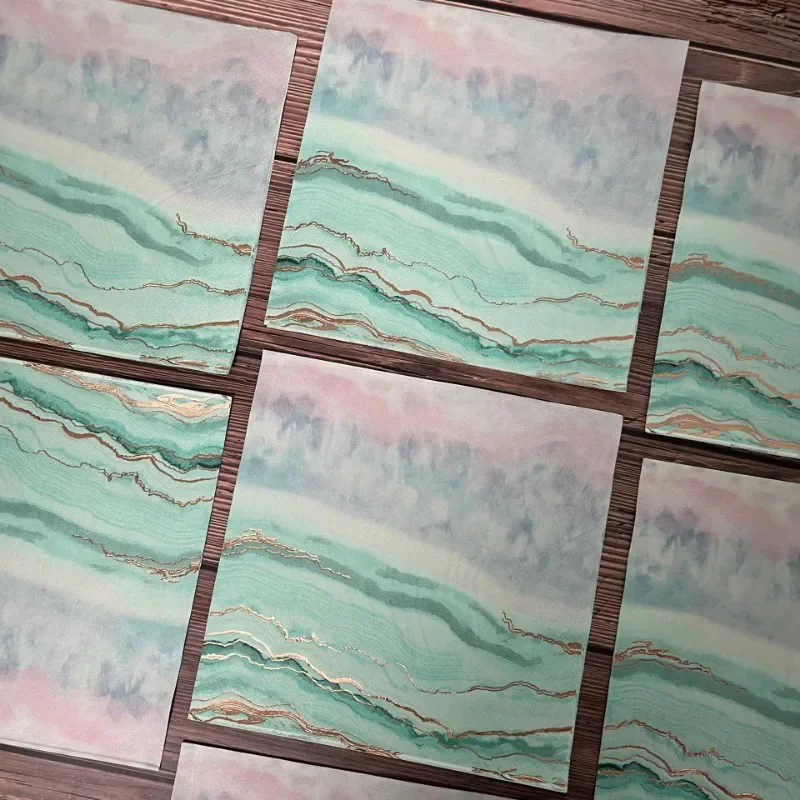20pcs 33*33cm 2-Ply 로즈 골드 호일 인쇄 종이 냅킨 바다 여름 파티 냅킨 와인 유리 꽃 종이 Placemats