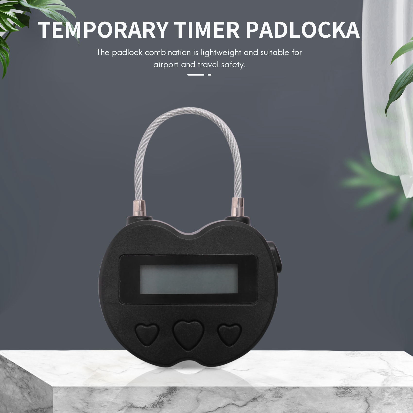 Display LCD Smart Time Lock, USB Recarregável, Temporizador Temporário, Cadeado Preto, Eletrônico, Viagem