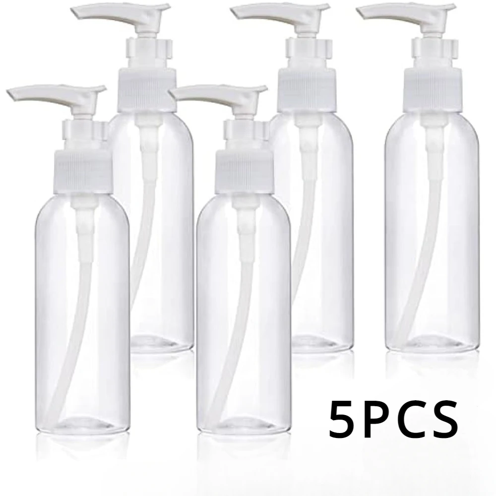5PCS 100ML Clear Pump Dispenser Bottles Travel Toiletry Lotion Bottles Leak Proof for Lotion Body Wash Shampoo Conditioner