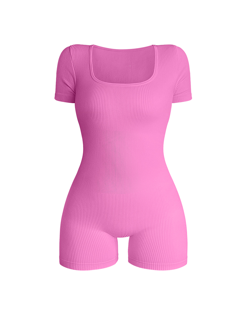 Женский Обтягивающий Комбинезон С Высокой Талией, Квадратным Вырезом И Короткими Рукавами, Сексуальная Приталенная Уличная Од...