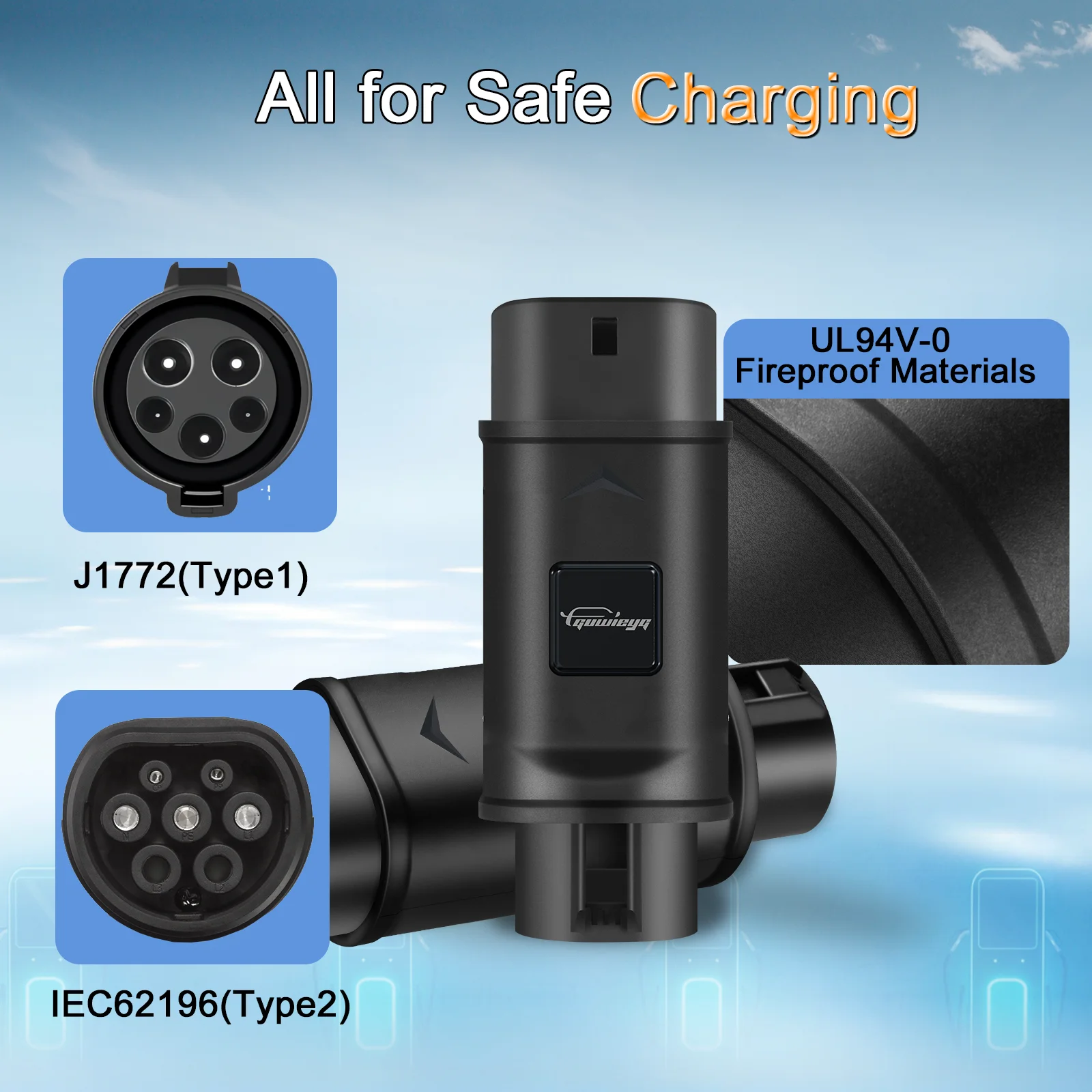 タイプ1からタイプ2 ev充電器アダプタ、32a ev充電器コネクタ、saej1772ソケット