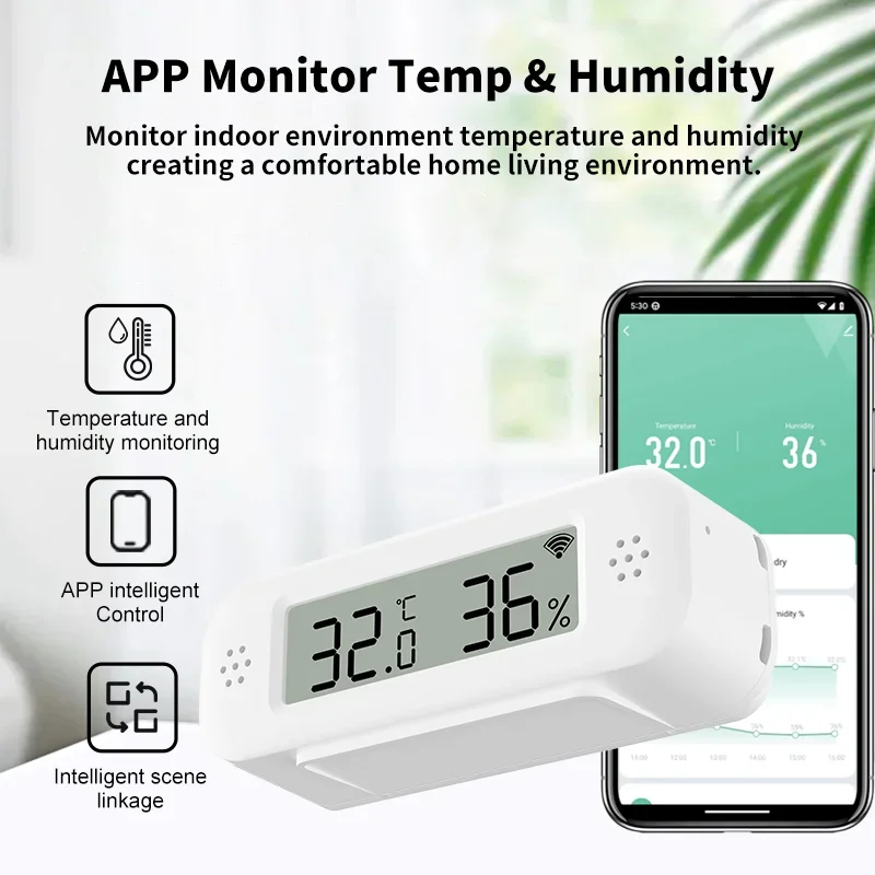 Tuya Zigbee WiFi Mini temperatura humedad para hogar inteligente termómetro higrómetro aplicación remota trabajo con Google Home Yandex Alexa