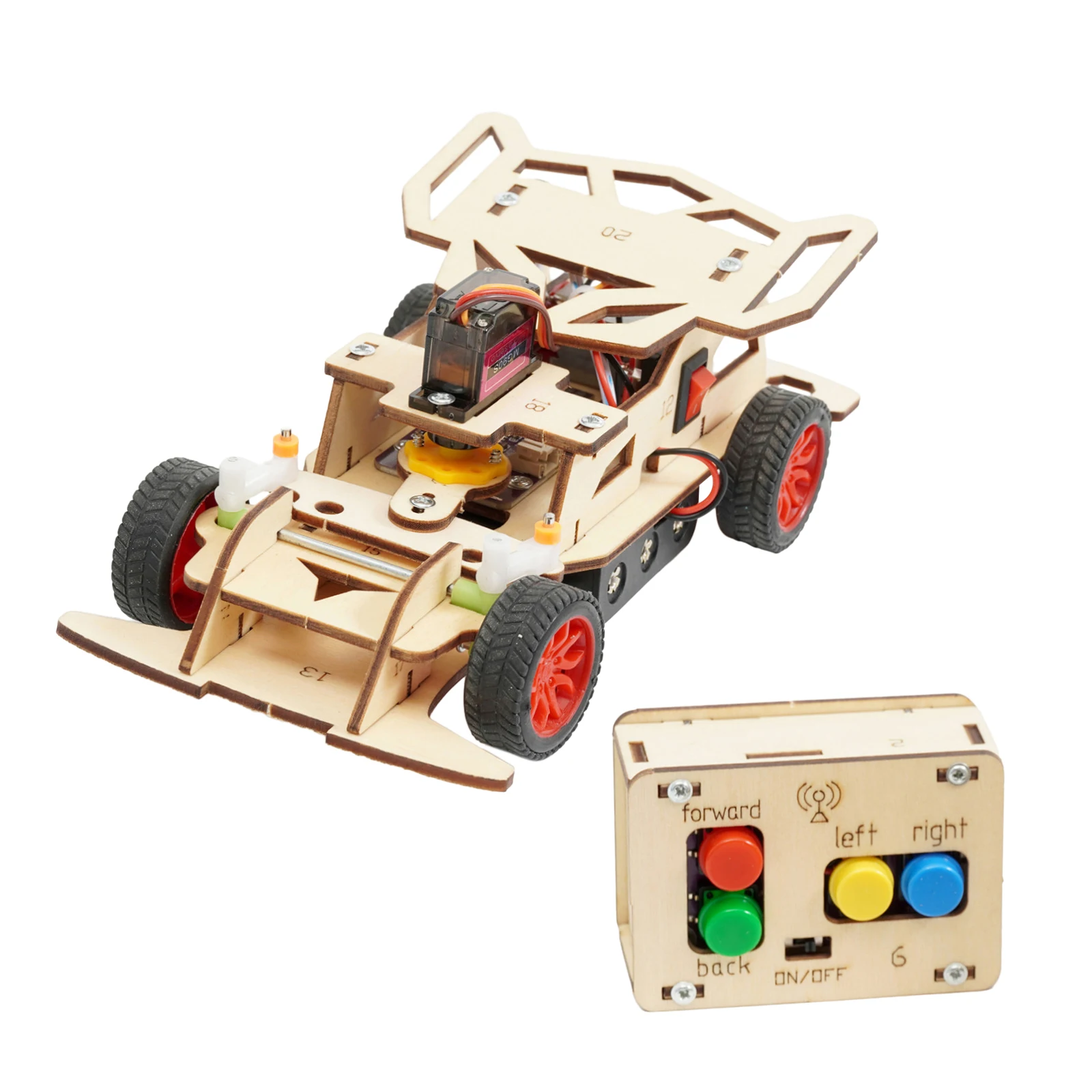 Coche de carreras con tracción en las cuatro ruedas DIY de madera, coche de Control remoto, juguete educativo, ensamblaje de tecnología, enseñanza Experimental científica