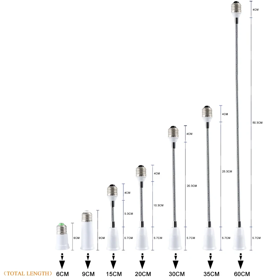 Portalampada flessibile per estensione lampadina a LED da E27 a E27 20CM 30CM 40CM 50CM 60CM Portalampada convertitore base lampada a LED portalampada