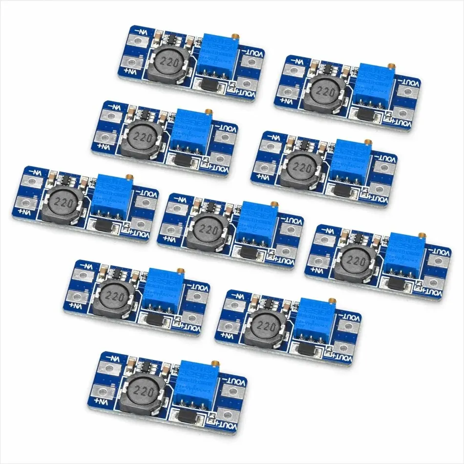 10 pces mt3608 ajustável step up módulo regulador de tensão micro usb tipo-c plug 2v-24v para 5v-28v 2a step-up DC-DC conversor de impulso