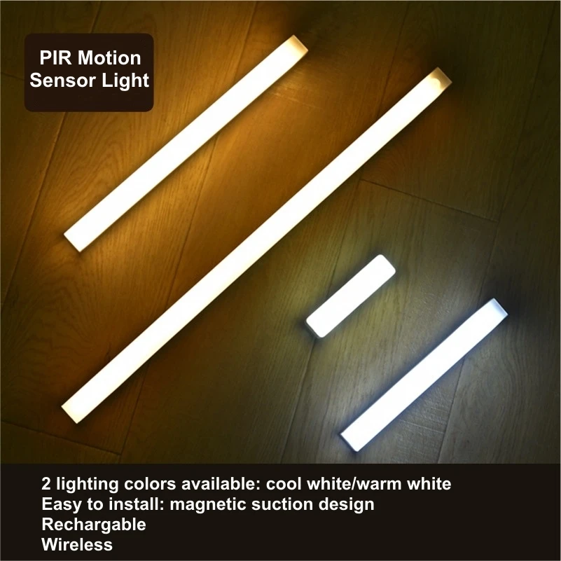 Barra de luces LED con Sensor de movimiento PIR recargable por USB, Detector regulable, luz nocturna, lámpara de gabinete de inducción portátil para cocina y habitación