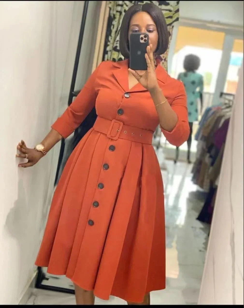 2023 vestidos africanos para mujeres primavera otoño mujeres africanas con cuello en V poliéster Color sólido vestido hasta la rodilla ropa africana mujeres