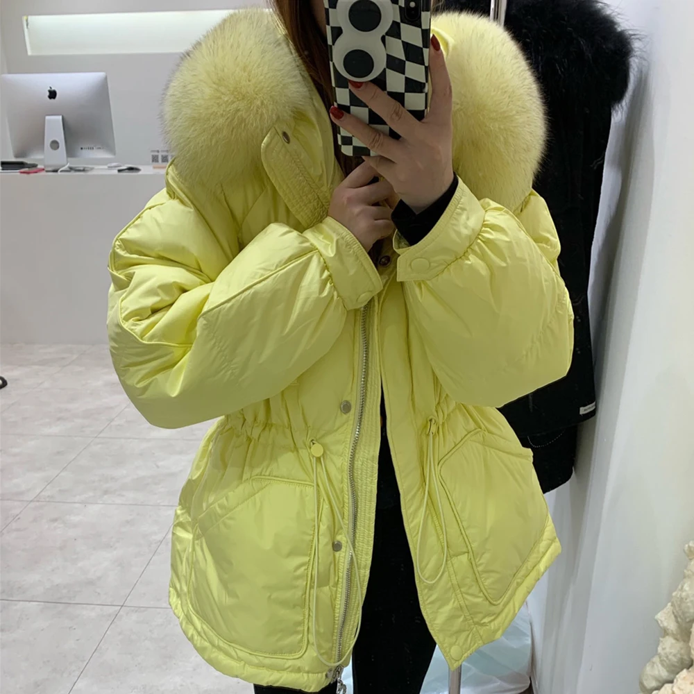 Furyoume White Duck Down Jacket para As Mulheres Real Grande Fox Fur Collar Coat Grosso Quente Streetwear Feminino Parka Neve Outwear Inverno