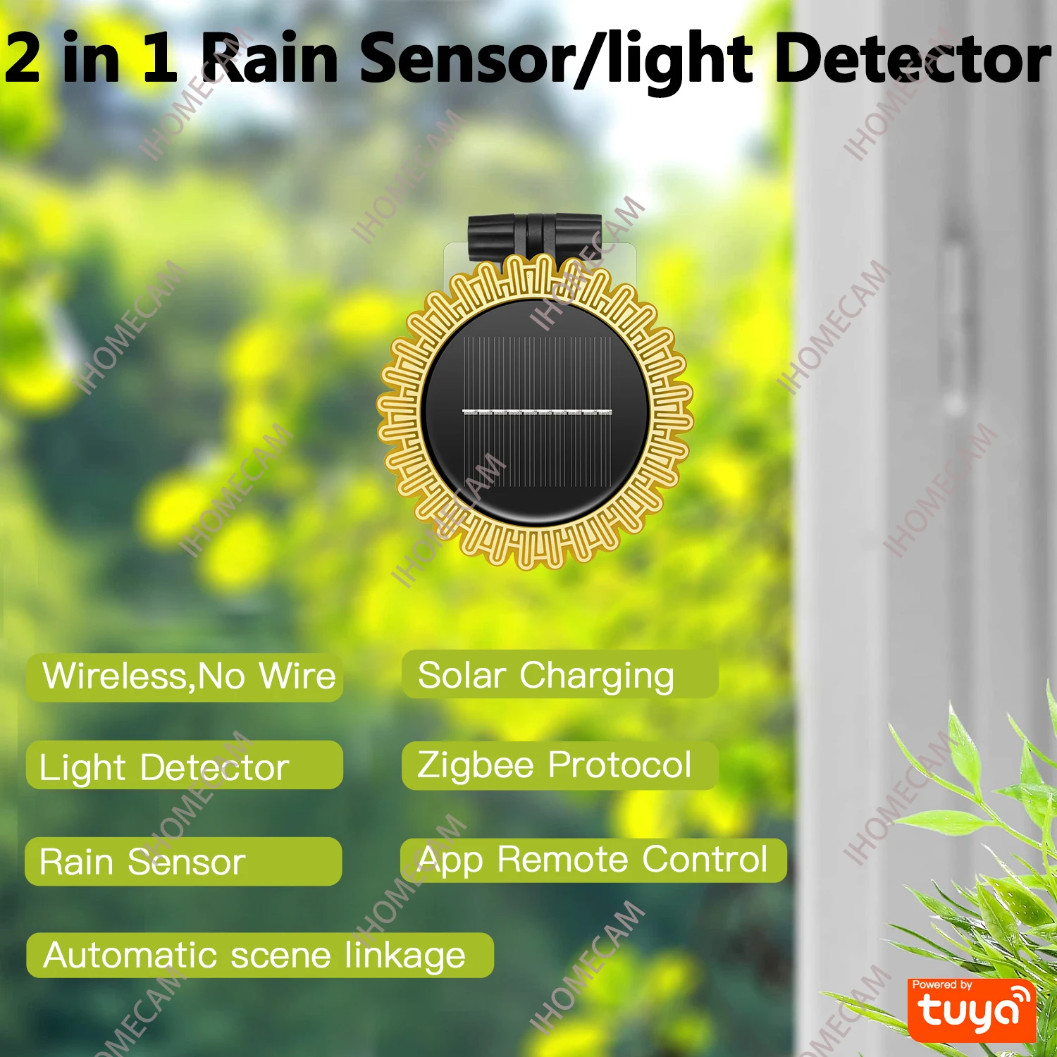 Haozee tuya inteligente zigbee sensor de chuva com detector de luz solar operado ip66 ao ar livre à prova dip66 água detector de chuva assistente casa z2m
