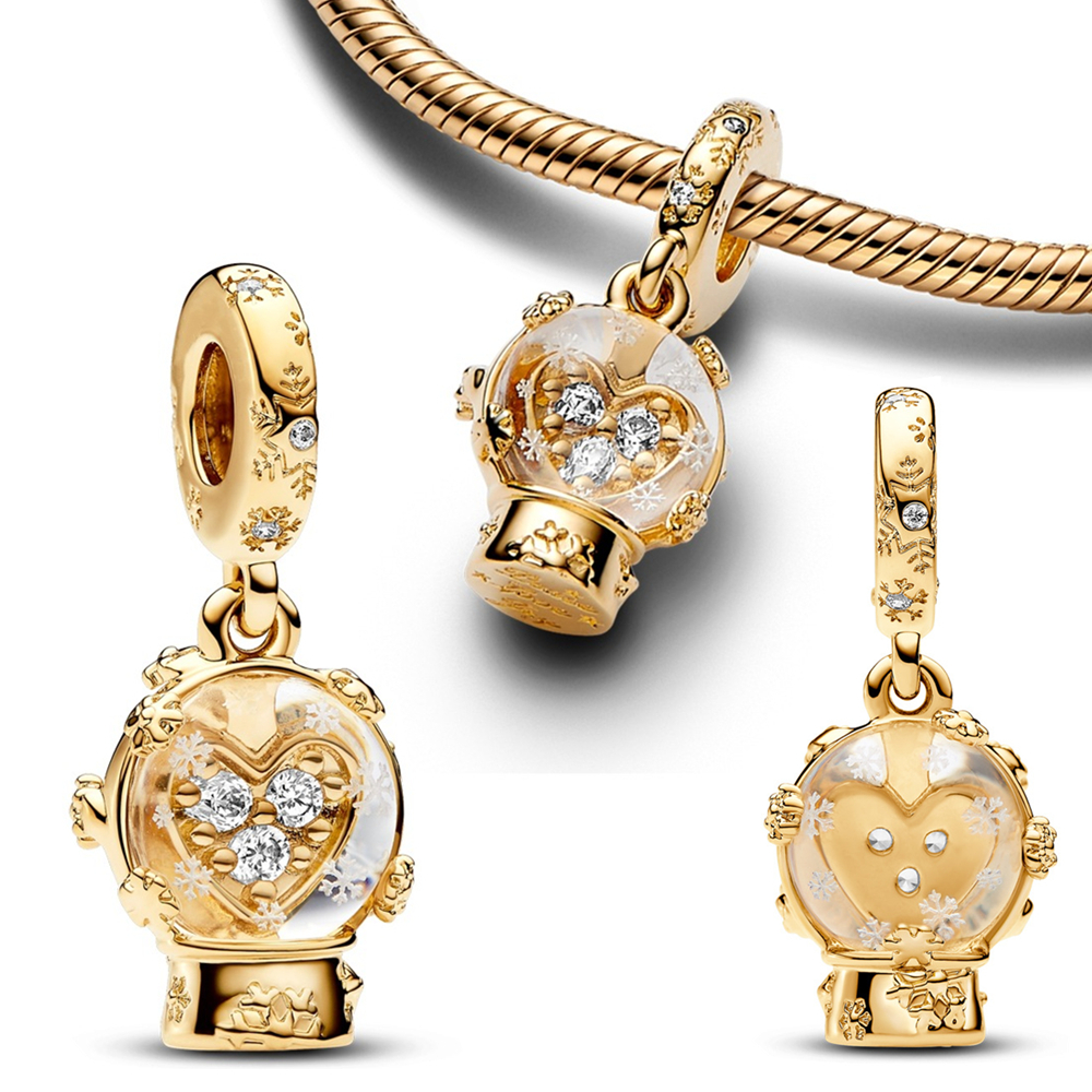 Clear Love Snow Pendant Silver Plated Fit Pandora Charms Silver Plated Original Bracelet for Jewelry Making