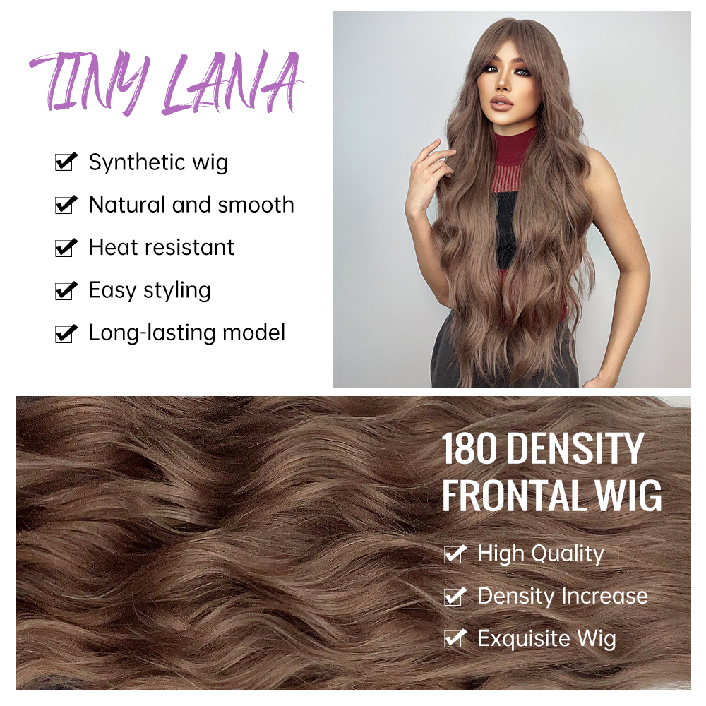 Super longo encaracolado chocolate marrom perucas de cabelo sintético com franja cosplay para mulheres afro onda de água natural resistente ao calor peruca