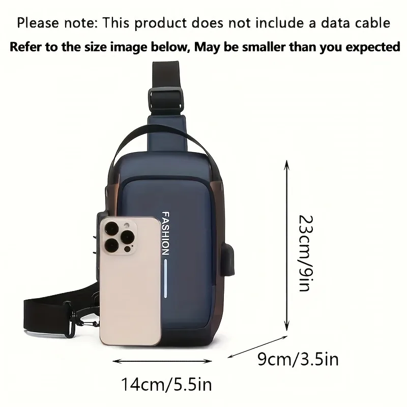 Durable Oxford Fabric Men's Sling Bag - Stylish Motorcycle Crossbody Chest Pack with Phone Pocket, Zip Closure for Daily Commute