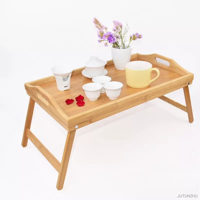 Bandeja portátil de bambú Natural para cama, escritorio para portátil, mesa plegable, útil, herramienta de cocina Simple, 50x30x25cm