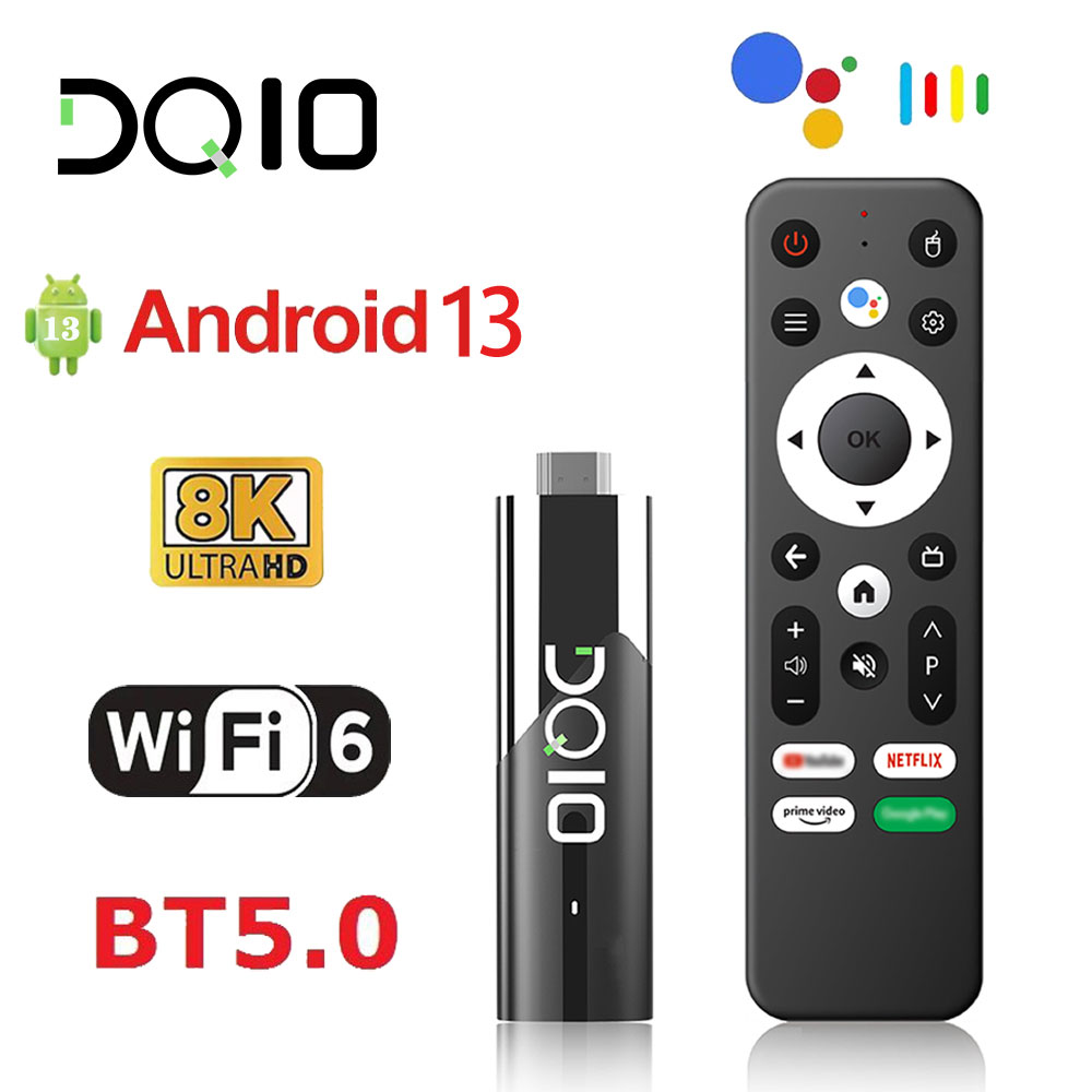 Lemfo-DQ10 ATV Mini TV Stick, Android 13, Vídeo 8K, 4K, WiFi 6, Allwinner H618, Quad Core, Cortex A53, Remoto por Voz, Smart TV Box