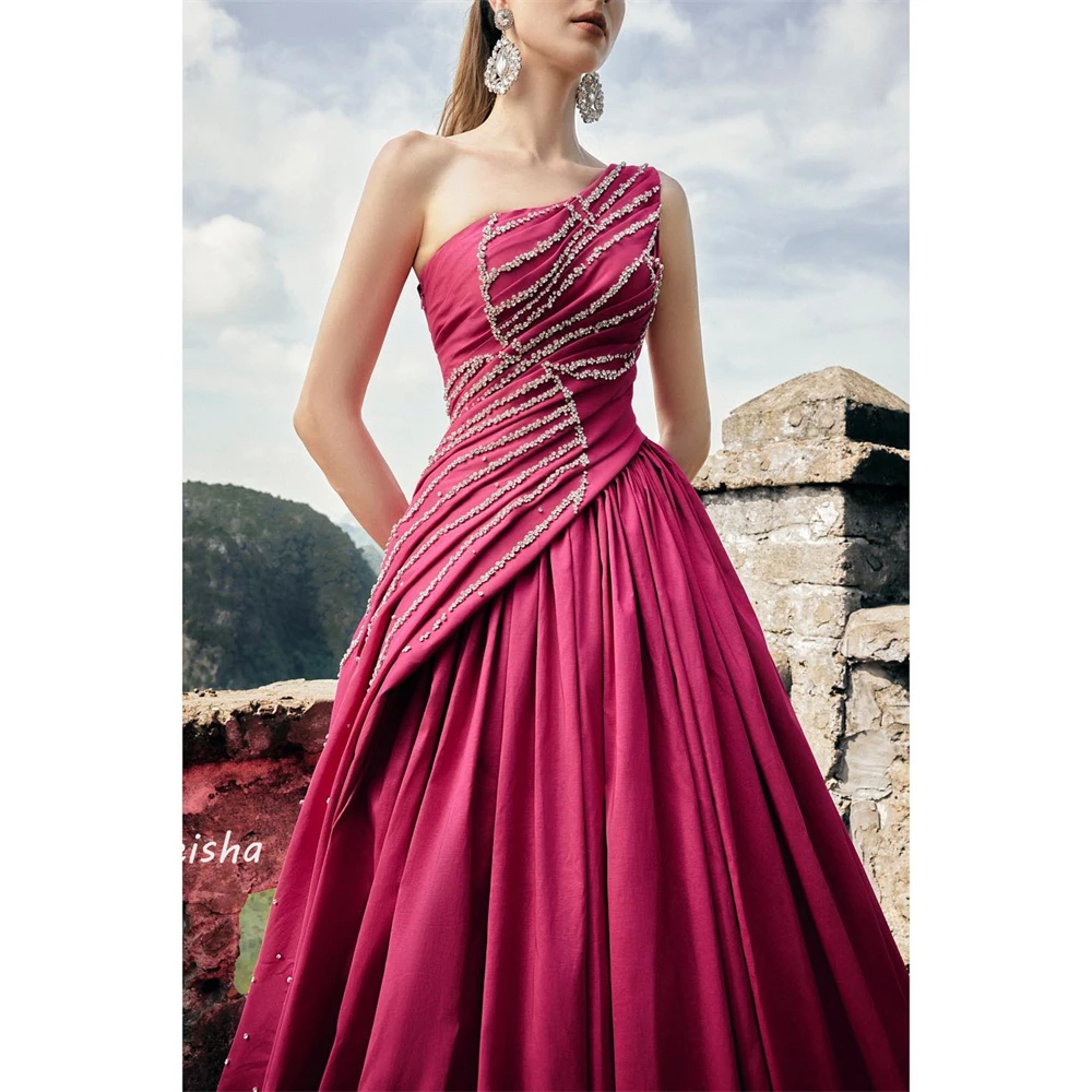 Customized Jersey Sequined Beading Ruched Clubbing A-line One-shoulder Bespoke Occasion Gown Long Dresses