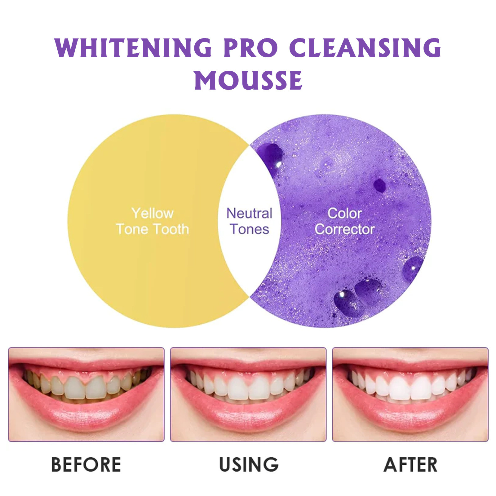 Purple Teeth Whitening Mousse Cleaning Dental Stain Removal Fresh Breath Repair Brightening Improve Yellow Teeth Color Corrector