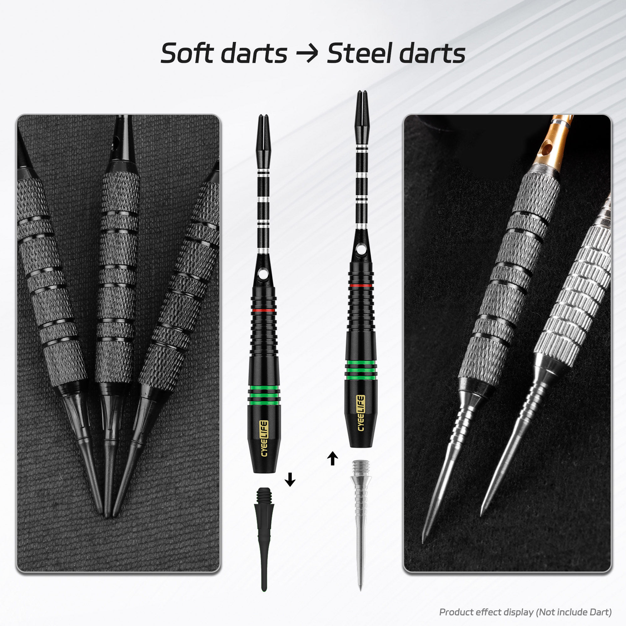 CyeeLife-Steel Dart Tips 3Packs Converter Points Adapter Points,Soft tip Darts Accessories 26mm/30mm/34mm