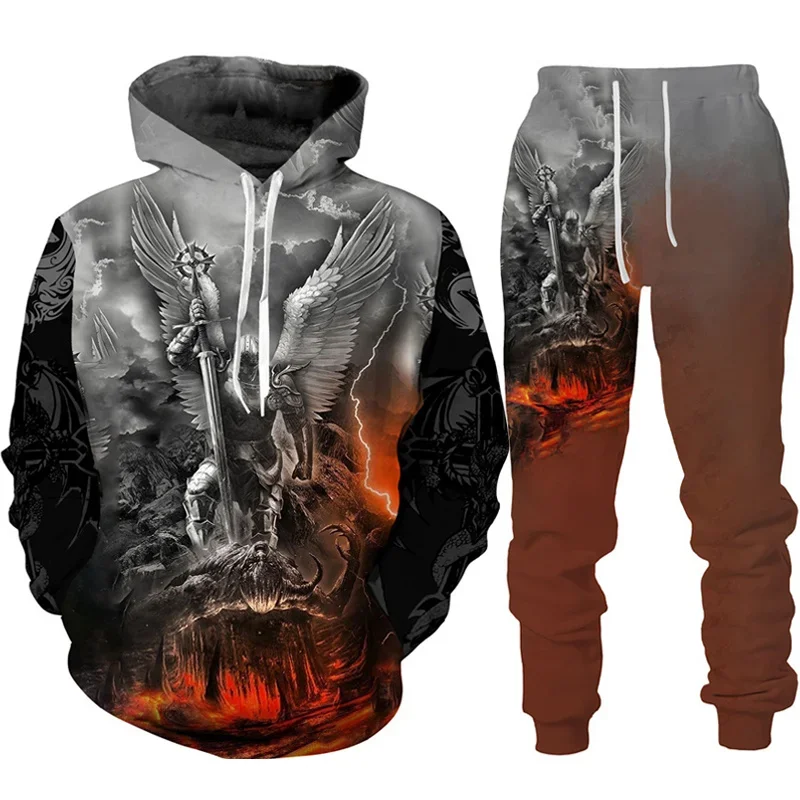 Chándal con estampado 3D de tatuaje de dragón Retro para hombre y mujer, Sudadera con capucha y pantalones informales, conjunto de 2 piezas, sudadera de gran tamaño, ropa de moda