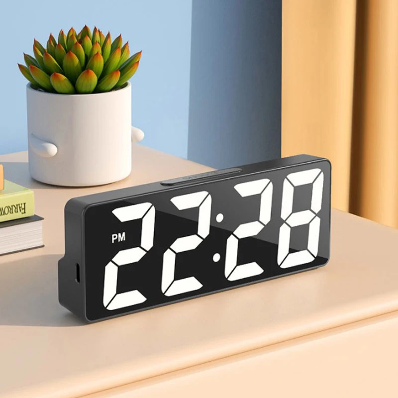 LED-Digitalwecker, Wohnzimmer, Schlafzimmer, elektronische Tischuhr mit Temperaturanzeige, einstellbare Helligkeit, 12/24 Stunden