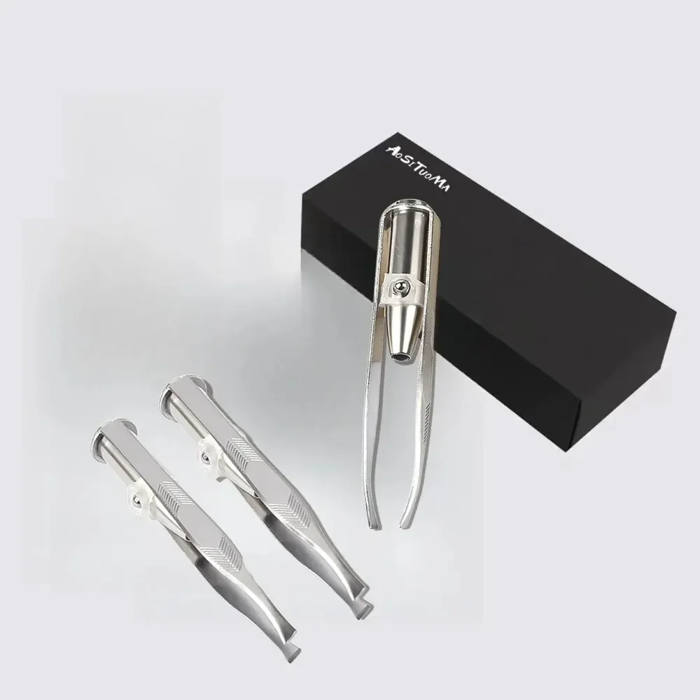 1 pinzetta portatile per rimozione peli del sopracciglio dal design intelligente in acciaio inossidabile con strumento per trucco a luce LED