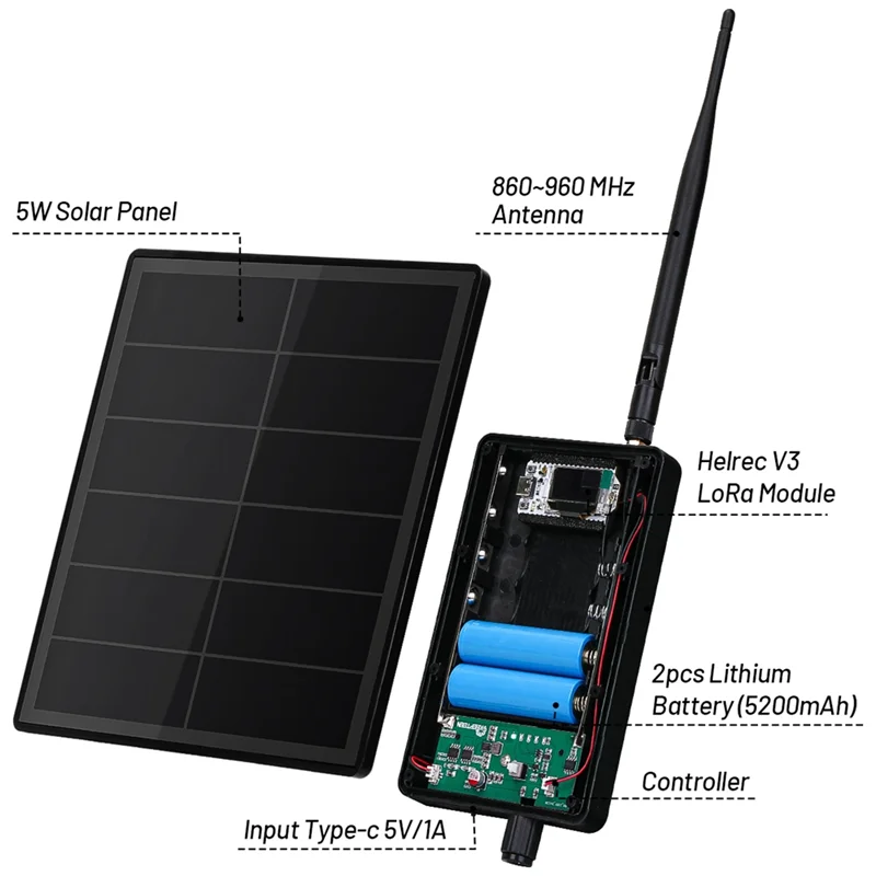 FEDI-D5 Zonneknooppunt met 5V zonnepaneel ESP32 Lora 32 V3 voor Wifi Meshtastic Lorawan Heltec ESP32 SX1262 Lora Ingebouwde batterij