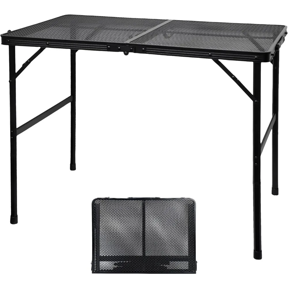 Grill Table For Outside,Lightweight Aluminum Folding Portable Metal Mesh Outdoor Grill Table For Camping Cooking BBQ RV Picnic