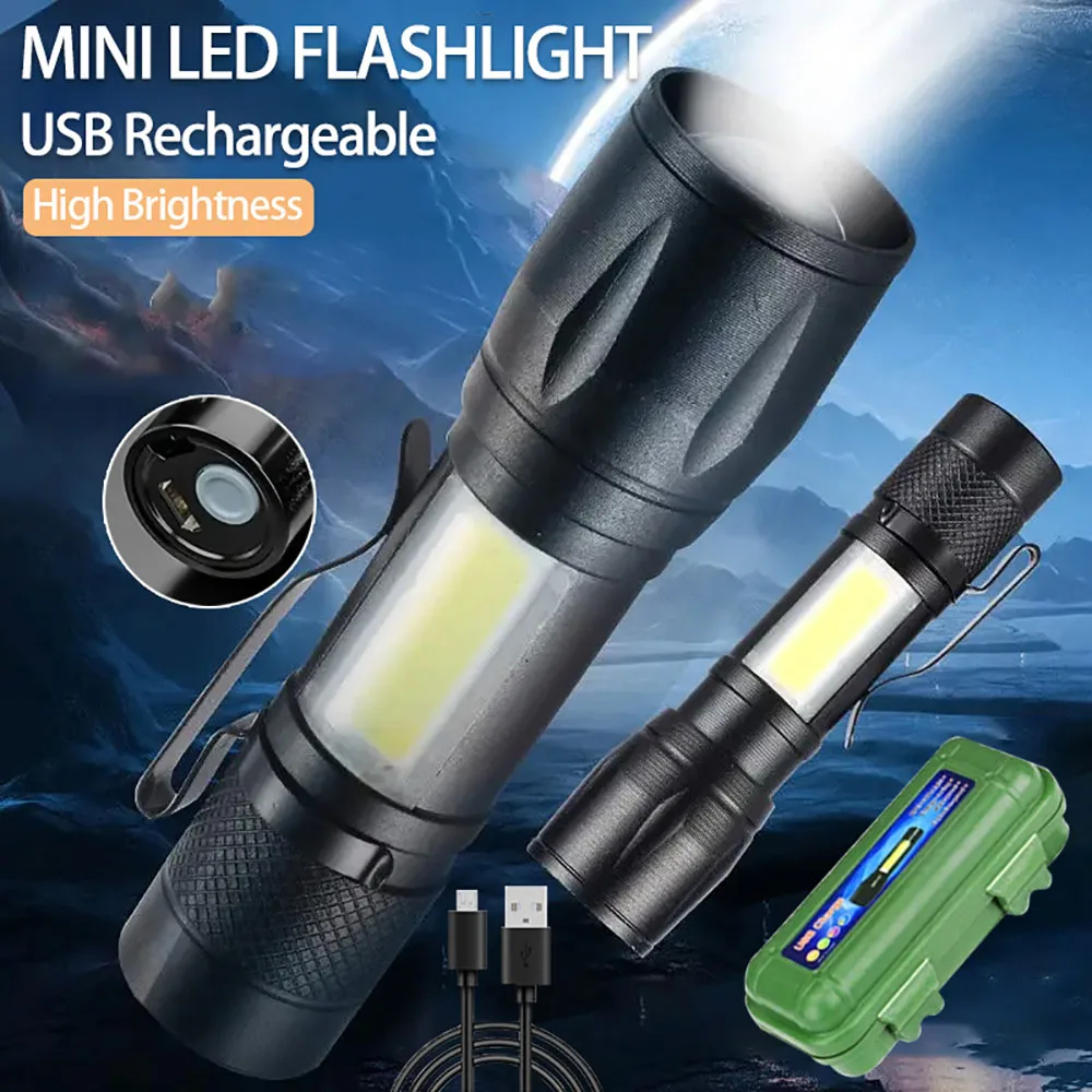 Mini-zaklamp Oplaadbare LED-zaklamp Draagbare USB-oplaadzaklamp High Power Bank Camping Waterdichte langeafstandslantaarn