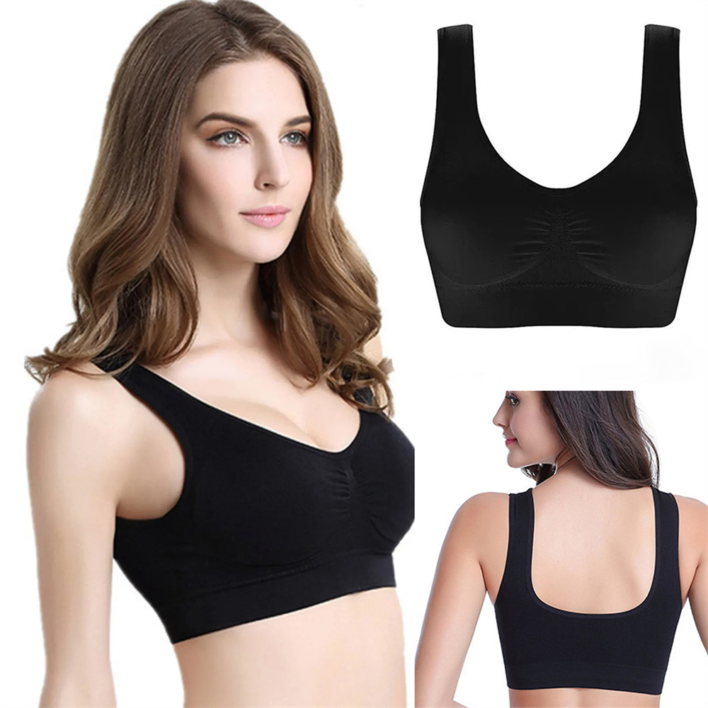 Reggiseni senza cuciture da donna Canotta Intimo Crop Top XXL 3XL Nero Colore puro Sport Palestra Corsa Fitness Yoga