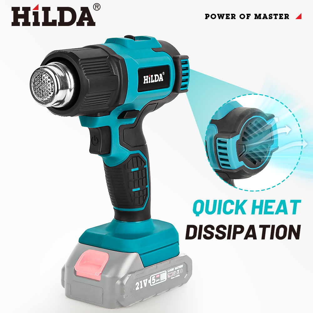 HILDA 21V Handheld Hot Air Gun Temperature Rechargeable Cordless for Makita Battery Electric Heat Gun with Nozzles