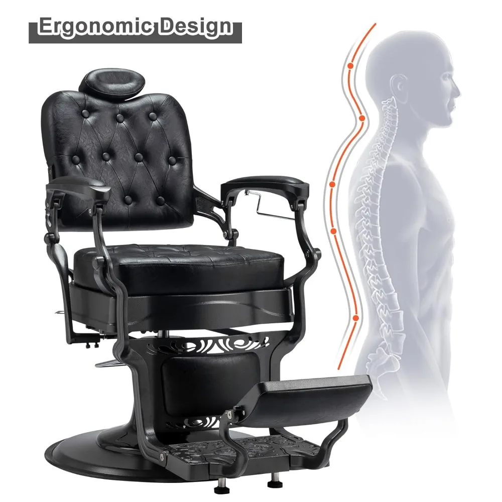 Heavy Duty Vintage Recline Barber Chair Hydraulic with Headrest, Supports up to 700lbs & 360° Rotatable, Professional