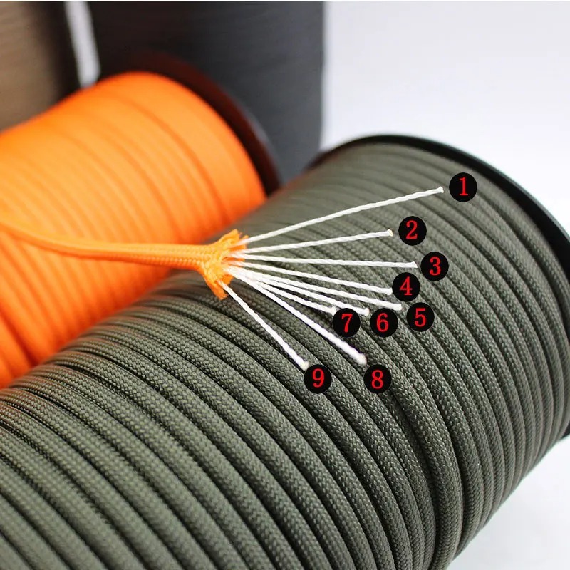 100m 550 군사 표준 9 코어 Paracord 로프 4mm 야외 낙하산 코드 생존 우산 텐트 매는 밧줄 캠핑 스트랩