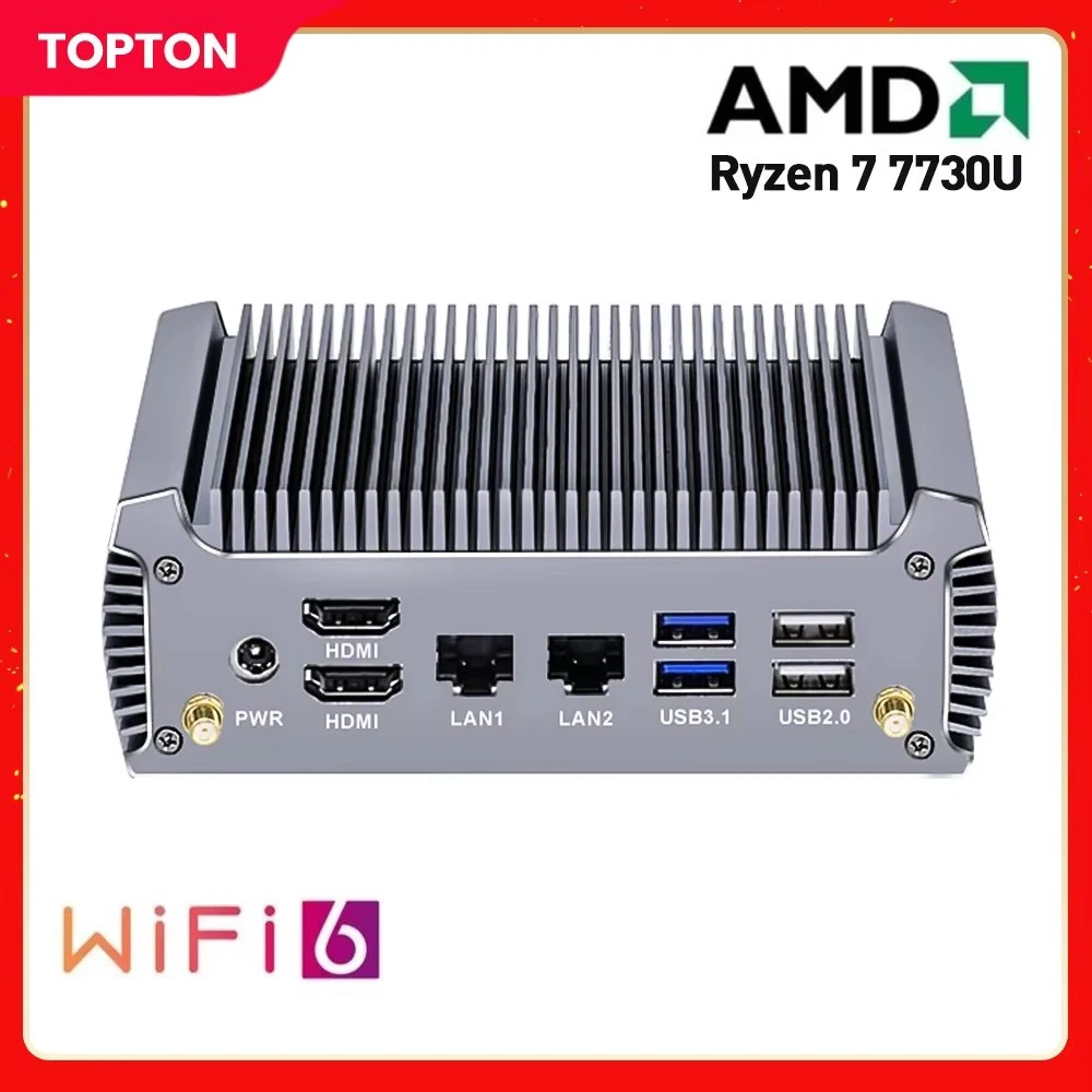 Мини-ПК AMD Ryzen 7 7730U 5800U Безвоздушный промышленный компьютер Windows11 Dual LAN NVMe DDR4 МикроПК 2 * HDMI2.0 4K при 60 Гц Двойной дисплей