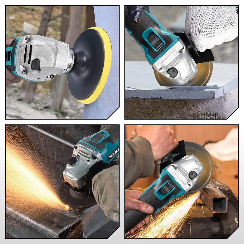 Yofidra 125mm Brushless Angle Grinder 4 Gears Cordless Grinding Machine Cutting Woodworking For Makita 18V-21V Battery Pin