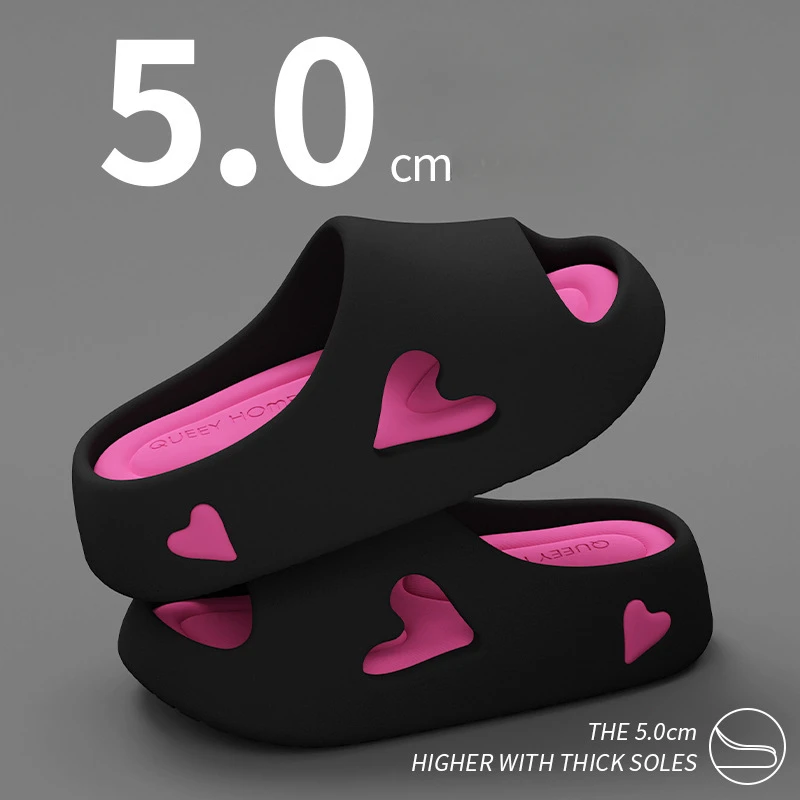 Домашние тапочки, шлепанцы, женские шлепанцы на платформе с сердечками, уличные домашние летние мягкие сандалии, женская домашняя обувь для отеля, плоская обувь из ЭВА