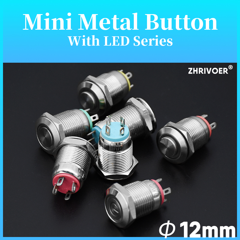 Interruptor de botón de Metal resistente al agua de 12mm, luz LED con bloqueo momentáneo, interruptor de alimentación de PC para motor de coche, símbolo de anillo de 3V, 5V, 12V, 24V, 220V