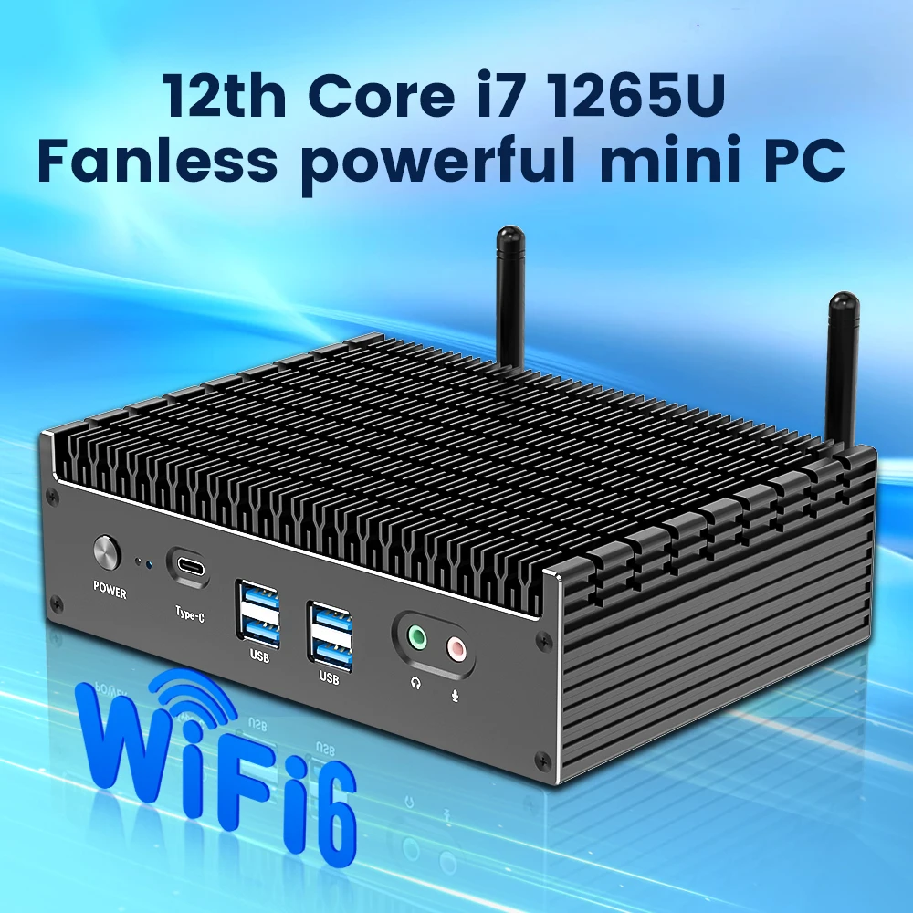 Topton Fanless Mini PC Intel i7 1355U i5-1335U Processor Desktop PC Windows 11 Pro 2xHDMI 2.0 1xDP1.4 for Business Home Computer