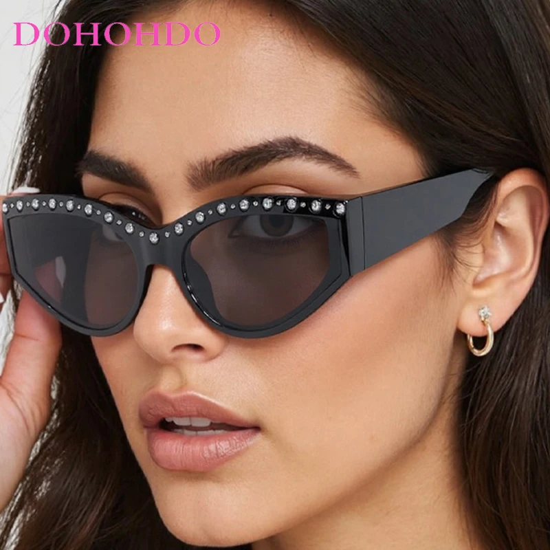 Kacamata Hitam Berlian Imitasi Desainer Mewah Antik Kacamata Hitam Mata Kucing Trendi Wanita Kacamata Hitam Bepergian Musim Panas Pria UV400 Lentes Mujer