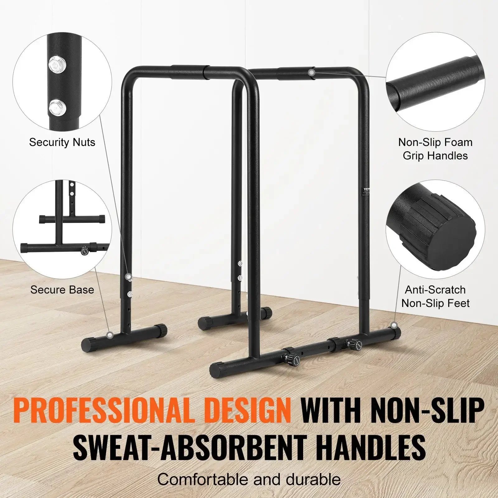 Dip Bar, 440 lbs Capacity, Adjustable Height, Fitness Workout Dip Bar Station Stabilizer Parallette Push Up Stand