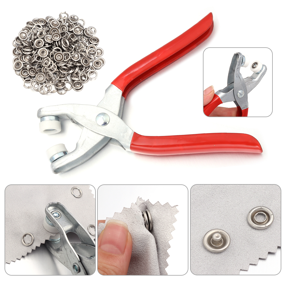 50Sets Prong Rings 7.5-11mm Buckle Buttons Metal Color Pliers Snap Button Claw DIY Set Hand Pressure Plier Rivet Buckle Sew Tool